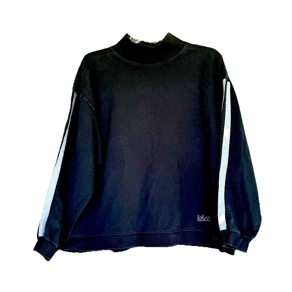 Liz & Co Black Mock Neck Knit Sweater Cotton Blend Women’s Large